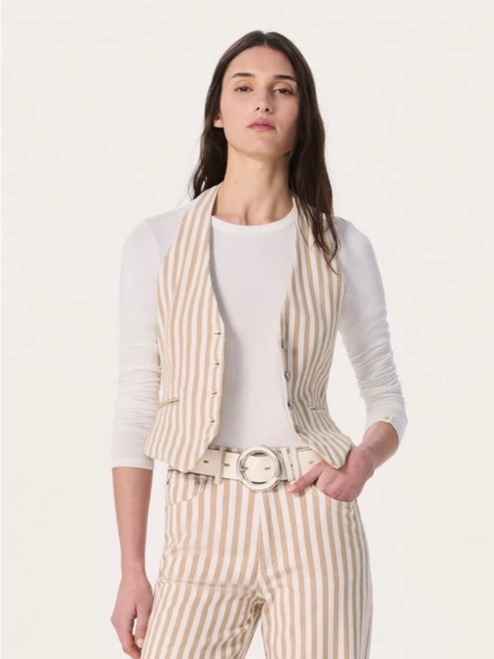 rag & bone Beige and White Striped Vest and Trousers Set